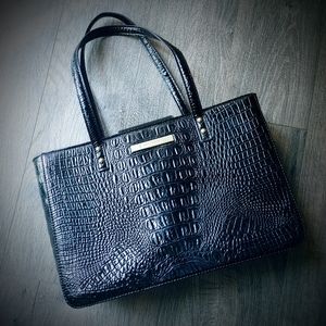 Anne Klein Black Faux Reptile Shoulder Bag
